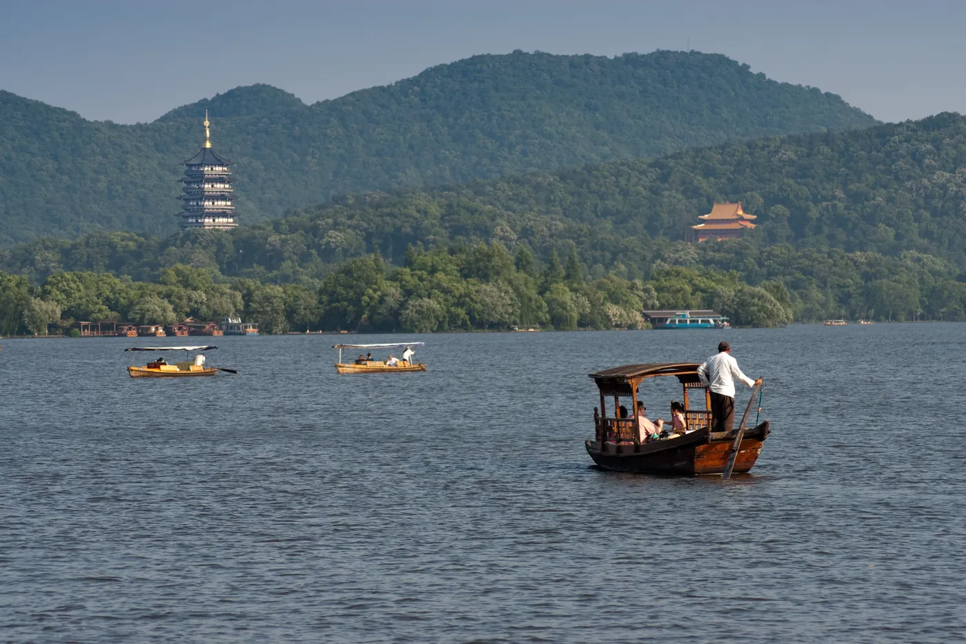 Leifeng Pagoda seen from West Lake in Hangzhou